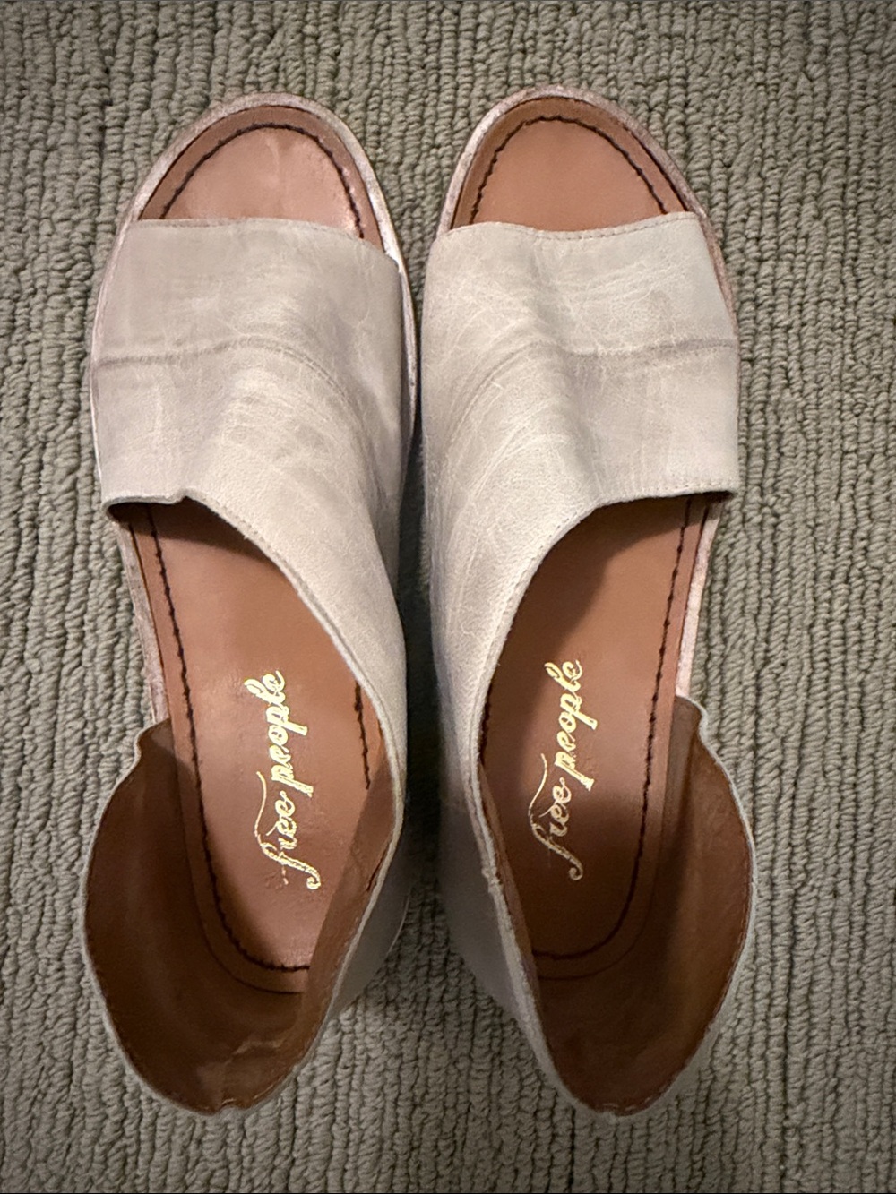 Free People Cream Leather Open-Toe Slide Mules Sz 38 7 1/2-8